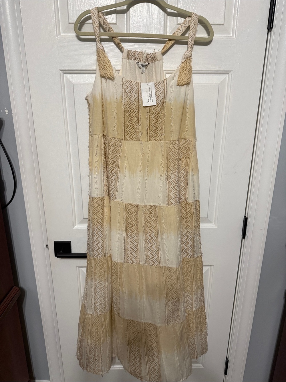 Liverpool Lightweight Cream & Tan Maxi Dress with Zigzag Detail